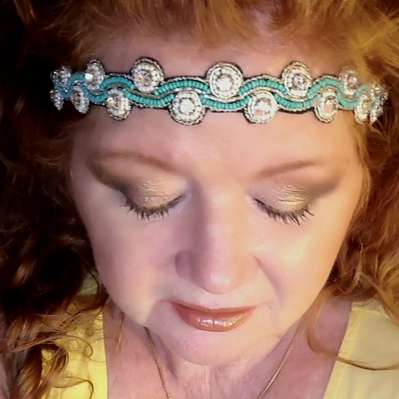 Boho Crystal & Turquoise Seed Bead Headband - Picture 15 of 16